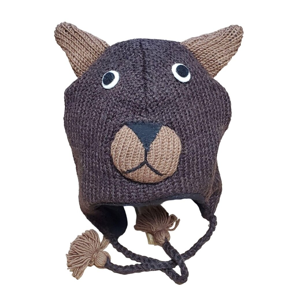 Wool Hat Bear Design – One Size – Brown